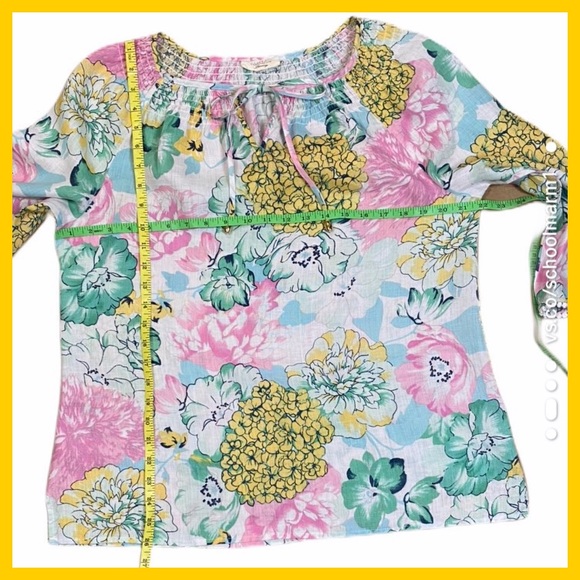 Linen Charter Club Luxury Flowered Peasant Blouse - Picture 5 of 8